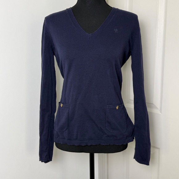 Lauren Ralph Lauren Sweaters - Lauren Ralph Lauren Sweater Womens Medium Blue Gold Buttons Preppy Academia